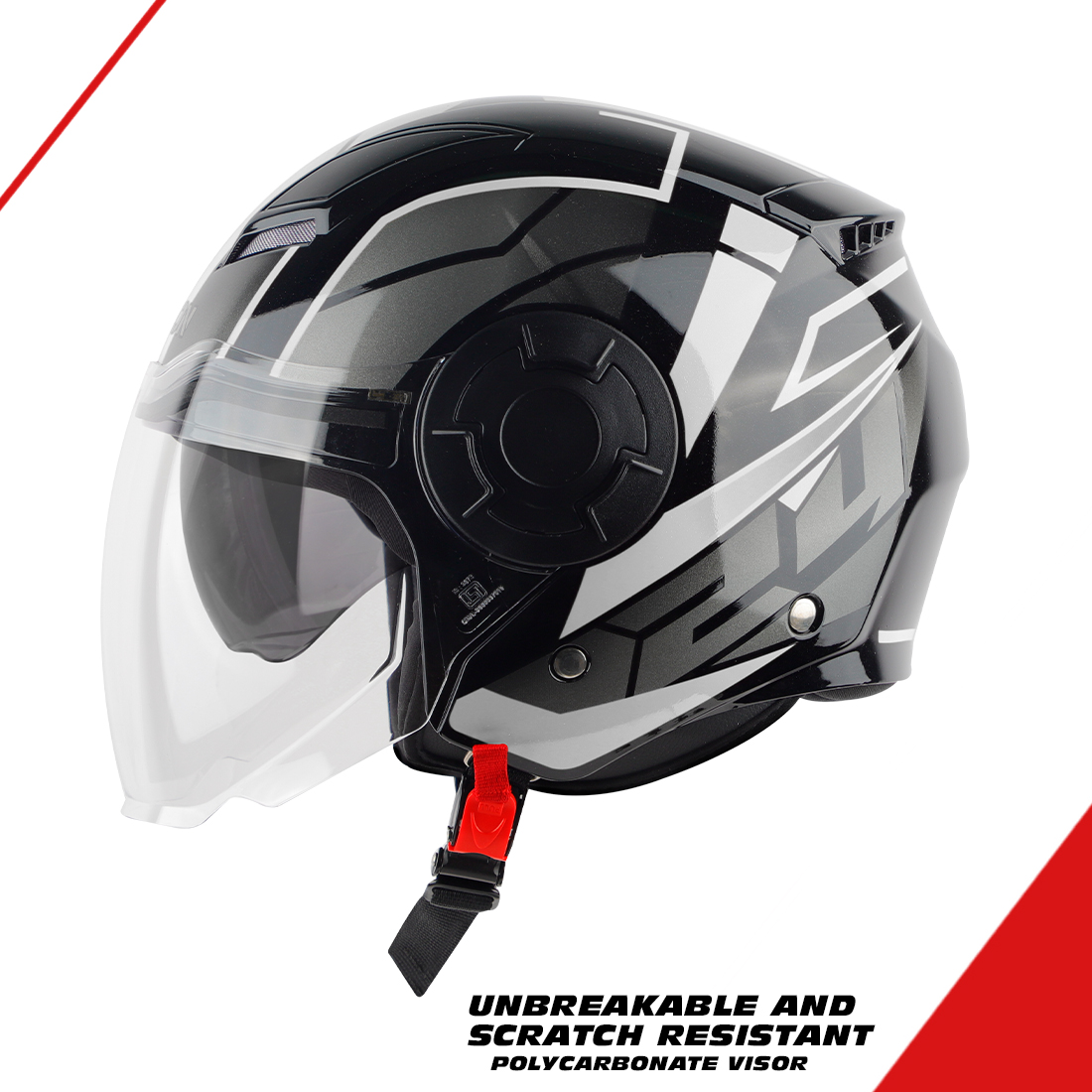Steelbird SBH-31 Baron 24 ISI Certified Open Face Helmet For Men And Women With Inner Sun Shield(Dual Visor Mechanism) (Matt Black Grey)
